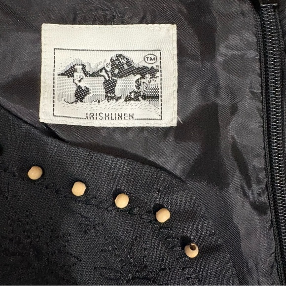 Nikki Valenti 100% Irish Linen Midi Dress Sz 20 Black Embroidered Sleeveless - Picture 5 of 14